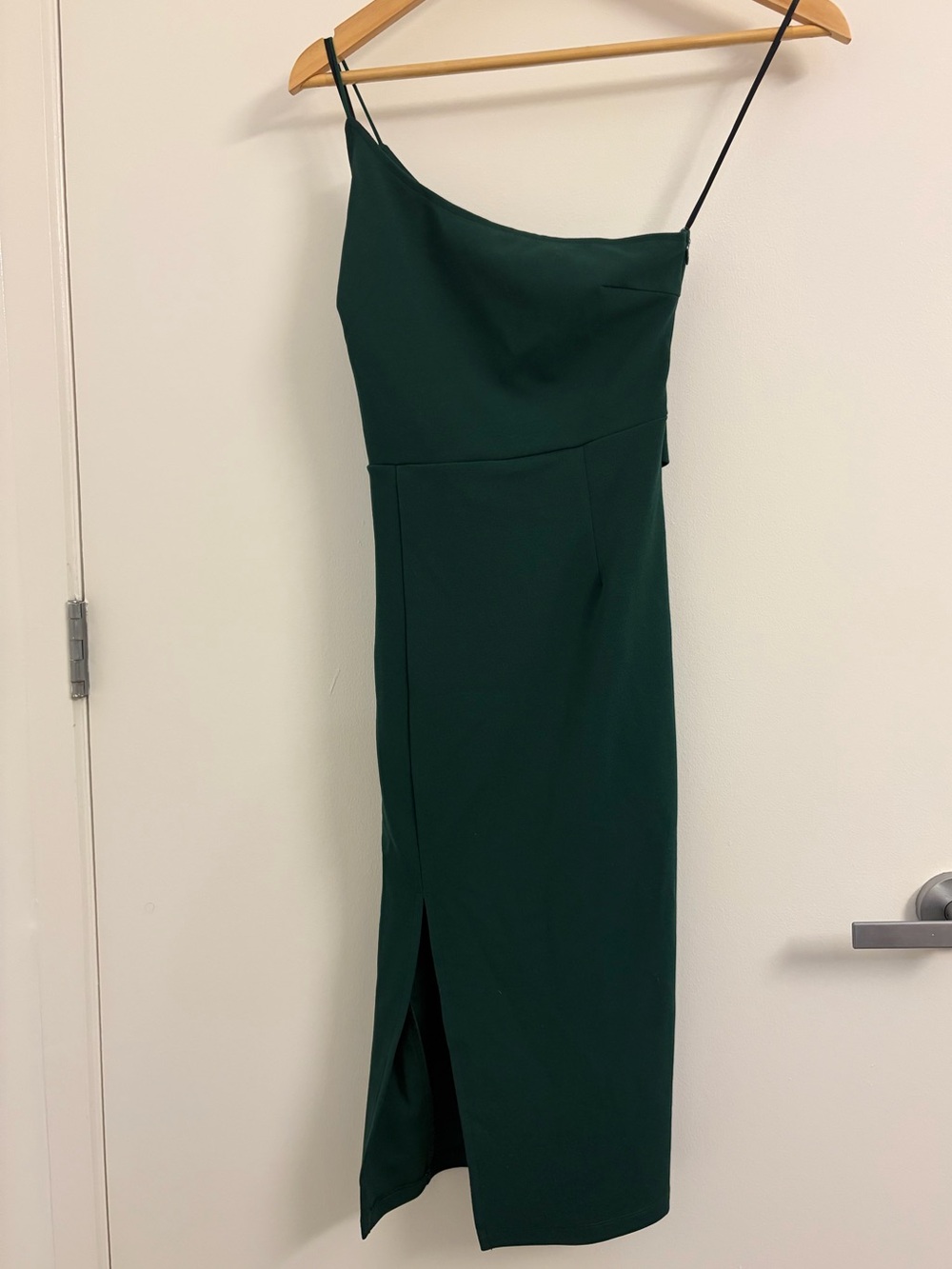 Hello Molly Emerald Green One-Shoulder Slip Midi Dress